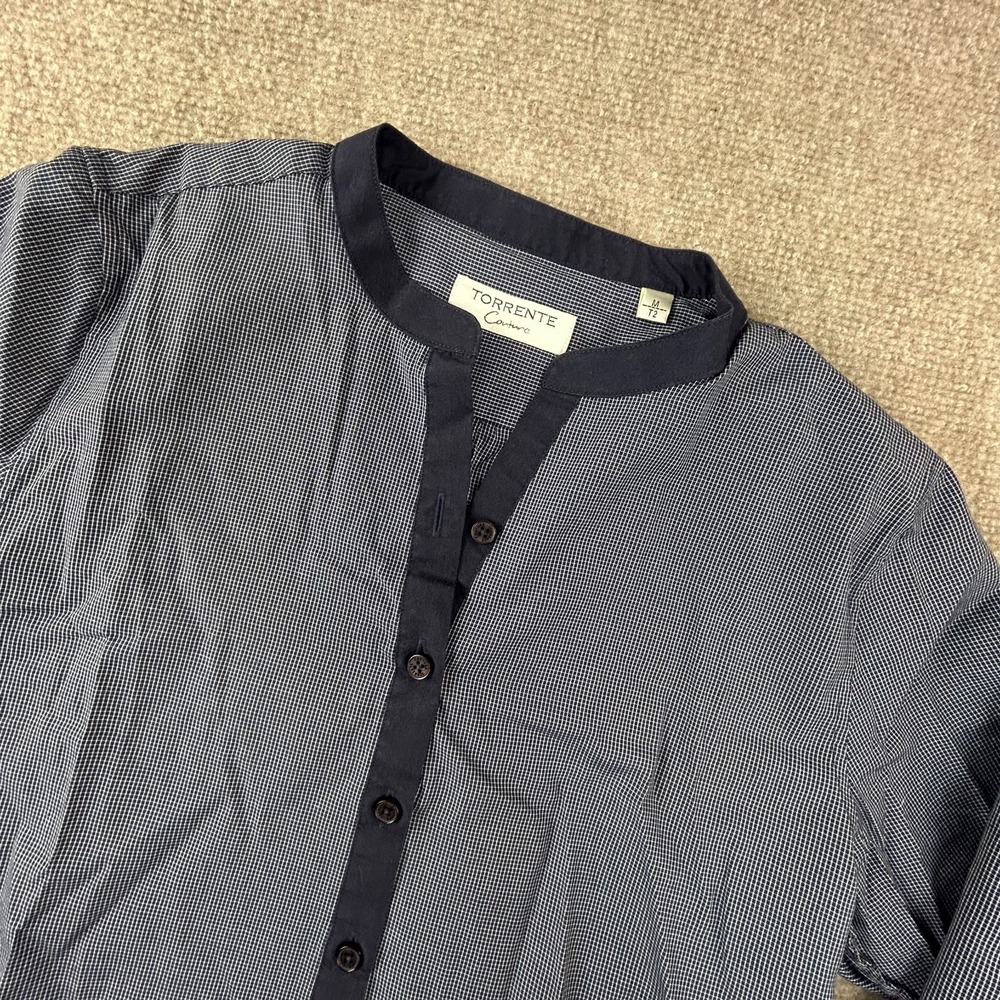 Torrente‎ Couture Blouse Top Womens Medium Blue Windowpane Cotton Button Front